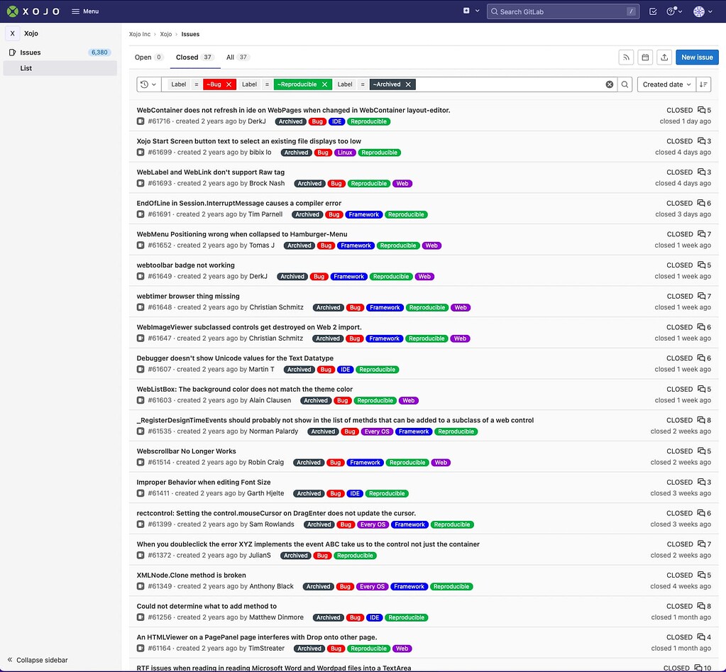Archived bug issues - Bugs and Feature Requests - Xojo Programming Forum