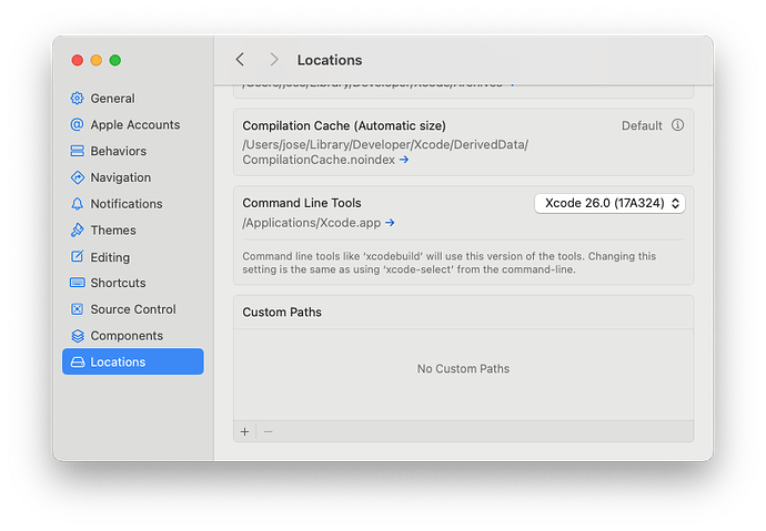 Xcode tools settings