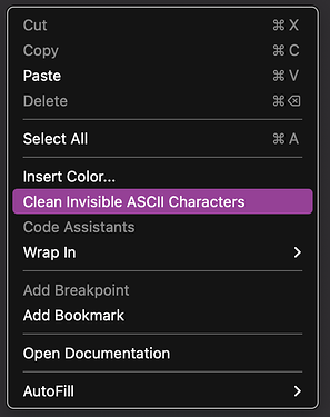 Clean invisible characters menu item