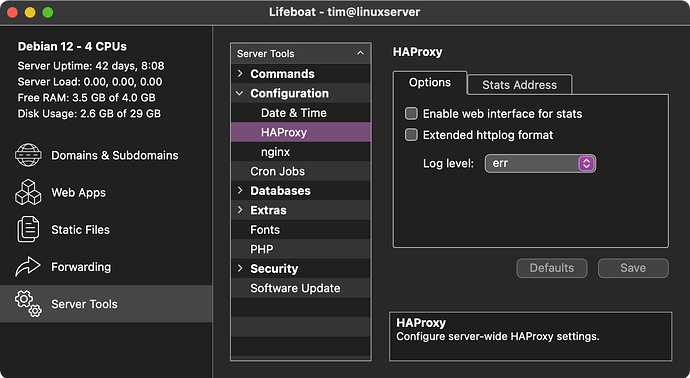 Screenshot of new HAProxy settings