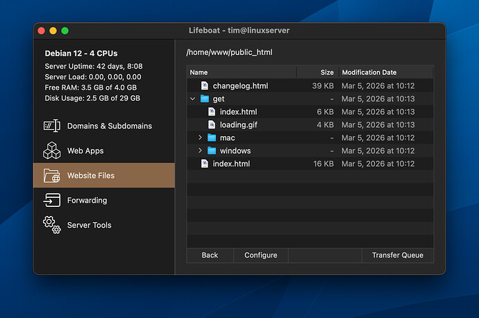 Lifeboat's updated SFTP view