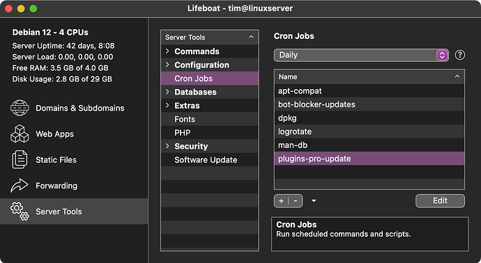 Cron Jobs scheduler on the Server Tools view