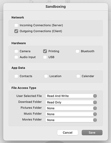 Sandbox settings