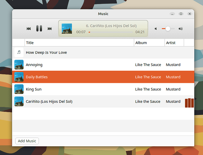 Music running on Ubuntu, Light Mode
