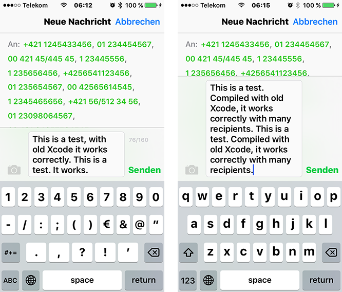 xcode-mfmessagecomposeviewcontroller-with-multiple-recipients-is-not